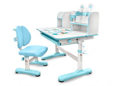 Комплект мебели (столик + стульчик + полка) Mealux EVO Panda XL blue BD-29 BL столешница белая / пластик голубой