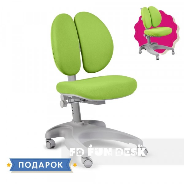 Детское кресло FunDesk Solerte Grey + зеленый чехол