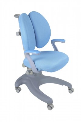 Детское кресло FunDesk Solerte Grey с фиксированными подлокотниками + c голубой чехол
