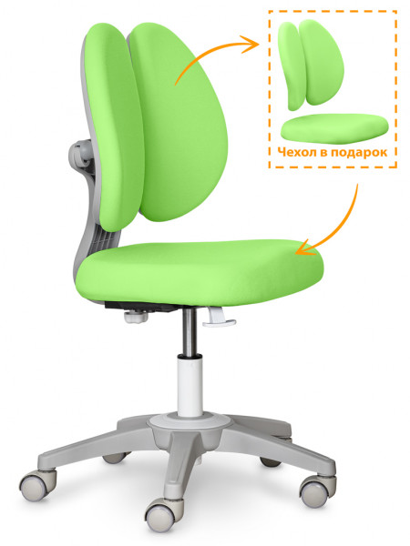 Кресло детское ErgoKids Sprint Duo Grey Y-412 Lite KZ - обивка зеленая однотонная