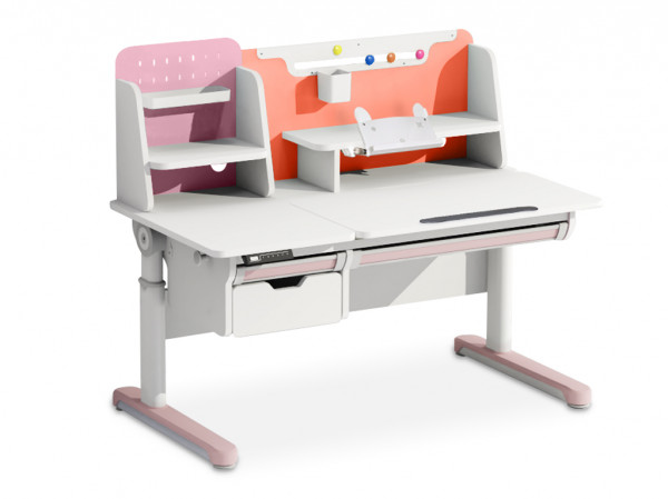 Стол с электроприводом Mealux Electro 730 WP + надстройка - столешница белая / накладки на ножках розовые
