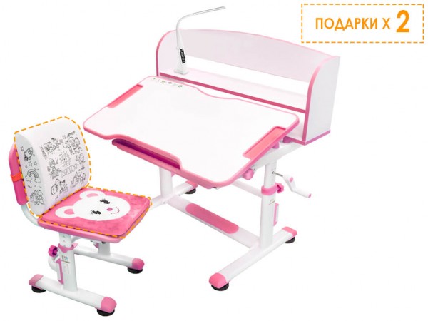 Комплект парта и стульчик Mealux BD-10 розовый с лампой