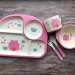 Набор детской посуды из бамбука Розовый Котик