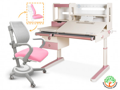 Комплект Mealux парта Oxford Max BD-930 Max KP + кресло Ergoback Y-1020 KP столешница белая, накладки розовые
