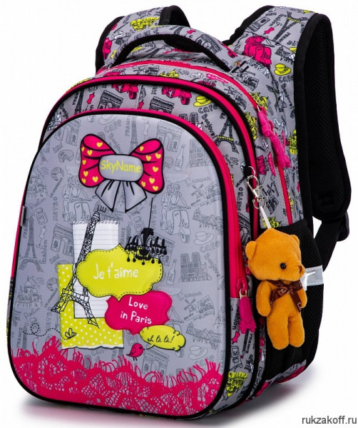 Школьный ранец SkyName R1-022 38см цветн +брелок Мишка