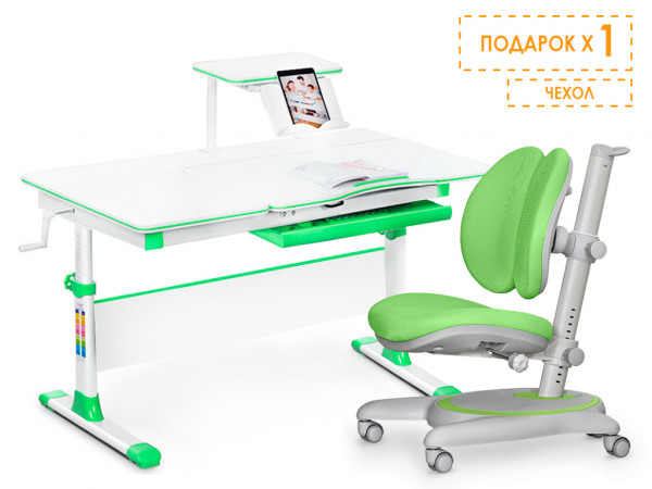 Комплект Mealux EVO Evo-40 Lite Z (арт. Evo-40 Lite Z + Y-510 KZ)/(стол+полка+кресло+чехол)/ белая столешница, цвет пластика зеленый