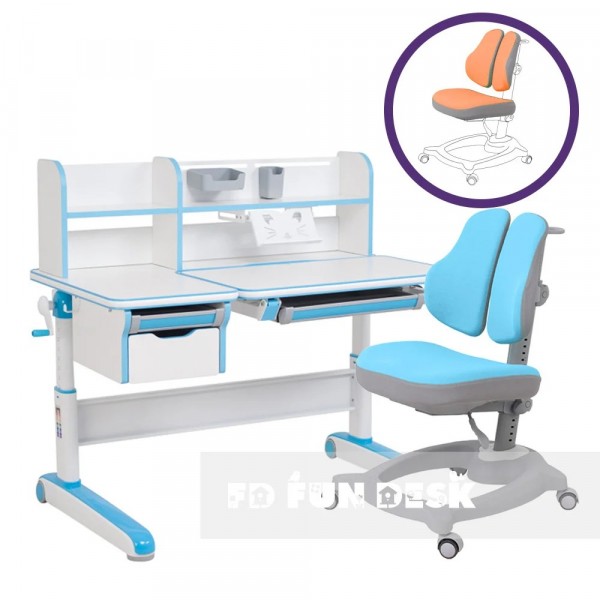 Комплект растущей мебели: парта FunDesk Libro Blue + кресло Diverso blue с оранжевым чехлом