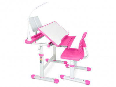 Комплект мебели (столик + стульчик + лампа) EVO-17 PN столешница белая / цвет пластика розовый