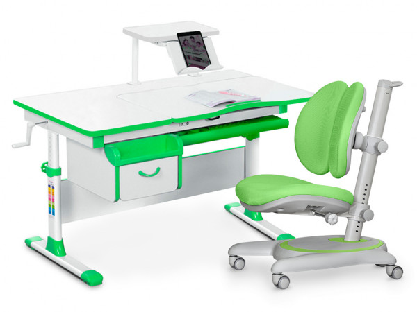 Комплект Mealux EVO Evo-40 Z (арт. Evo-40 Z + Y-510 KZ) /(стол+полка+кресло+чехол)/ белая столешница, цвет пластика зеленый