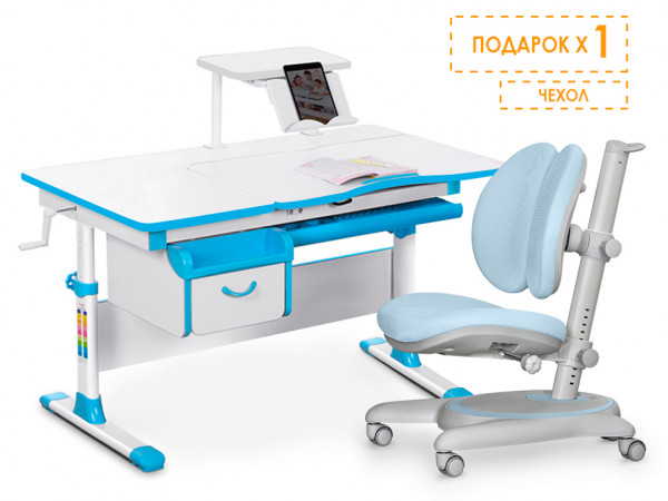 Комплект Mealux EVO Evo-40 BL (арт. Evo-40 BL + Y-510 KBL) / (стол+полка+кресло) / белая столешница / цвет пластика голубой 1