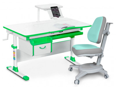 Комплект Mealux EVO Evo-40 Z (арт. Evo-40 Z + Y-110 TG)/(стол+полка+кресло+чехол)/ белая столешница, цвет пластика зеленый